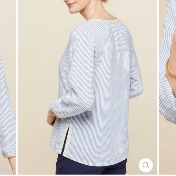 Spartina 449 Carlen Tunic Carolina Blue Stripe Yellow Embroidery & Tassel - M - Picture 5 of 16